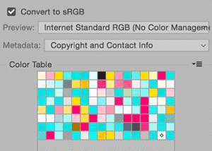 Photoshop's save for web color table
