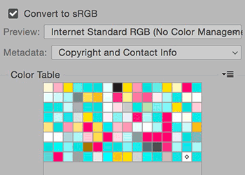 Photoshop's save for web color table